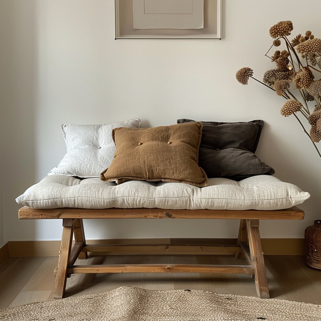 Bench cushion in linen in custom size,  natural Window seat cushions, Custom Chair seat pad with removable cover