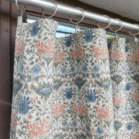 Curtains 100% Linen with botanical floral watercolor print PREWASHED. kitchen Living room farmhouse linen window panel
