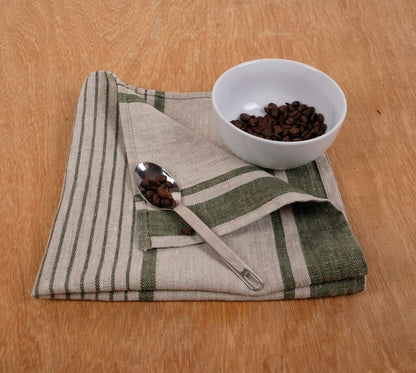 Linen napkins - grain sack French linen. Natural green striped. Cottage coutry style. Set of linen napkins. Stonewashed cloth napkins