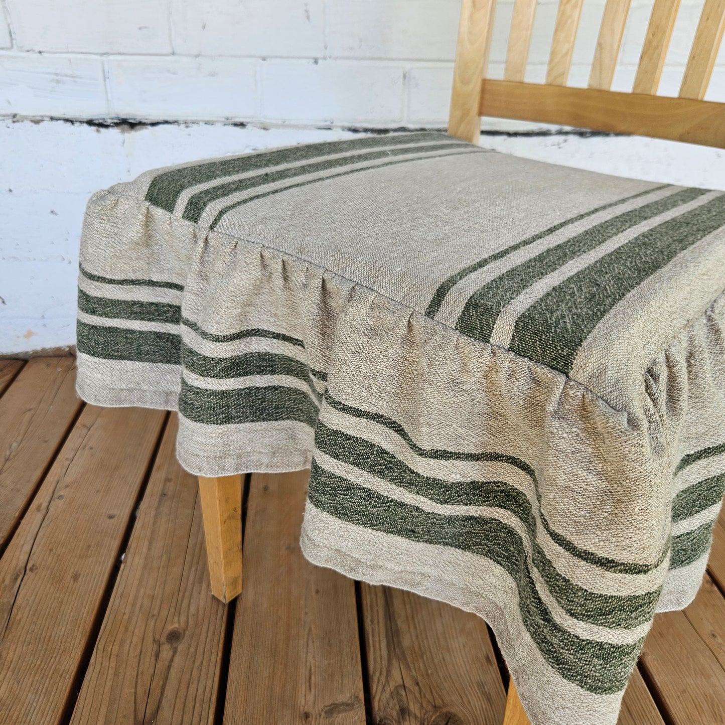 Linen Seat Cushion striped with ties - Striped Chair Pad Pillow - Natural French Style Heavy Weight 100% Linen Fabric french striped