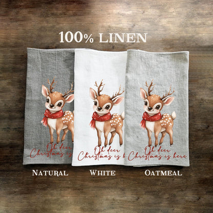 Christmas deer Tea Towel in linen, Holiday decor hand Towels Tea in linen, Merry Christmas Dish Towel Kitchen Décor Tea Towel in linen
