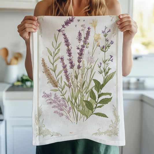 Meadow Tea Towel in linen - floral blossom print Hand Tea towels - Farmhouse Dish Décor Kitchen Towel with French Provence flower