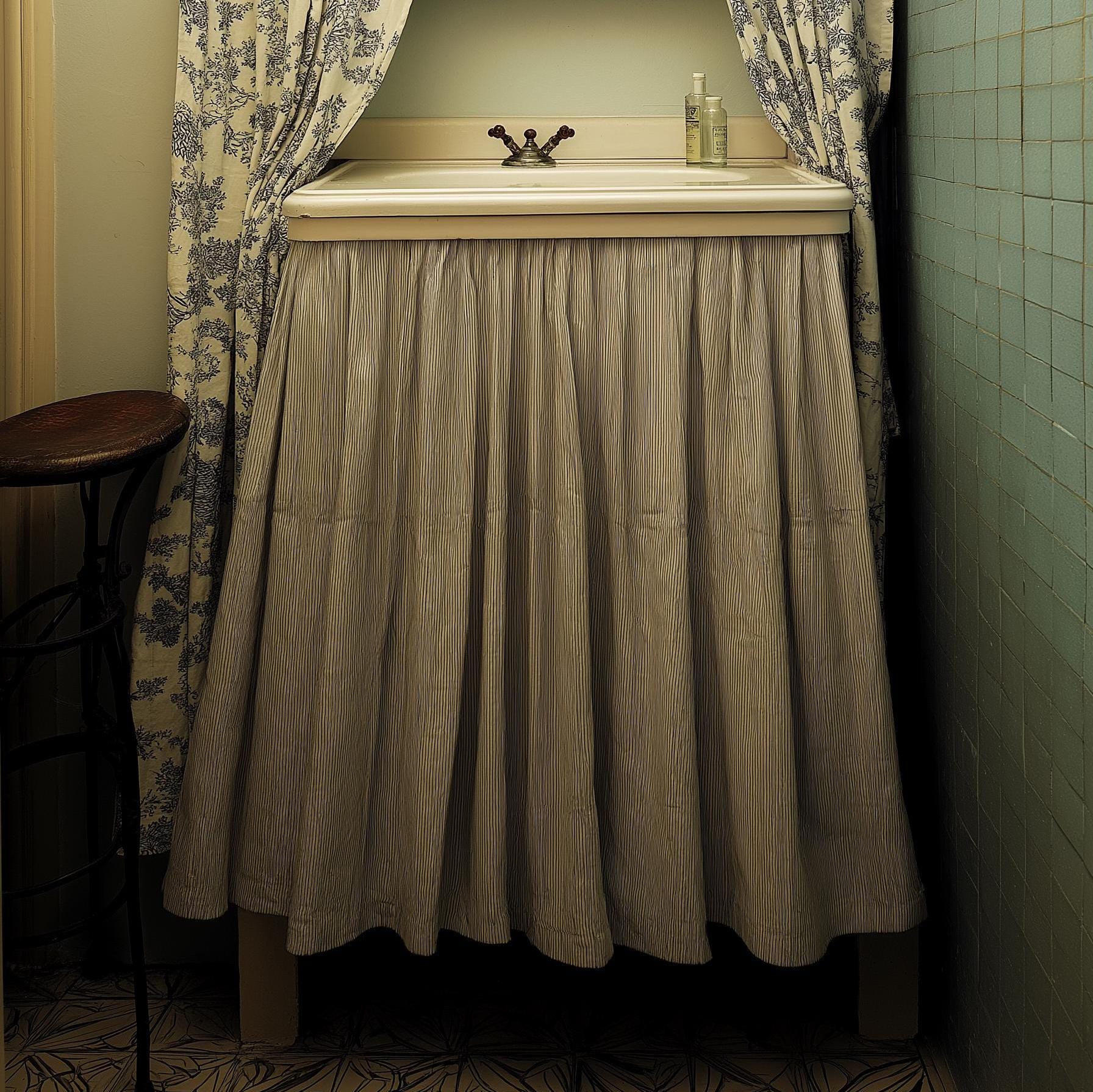 Custom Sink Skirt with velcro - Handmade Sink or Fireplace Curtain - Custom Sizes Linen Valance farmhouse sink curtains