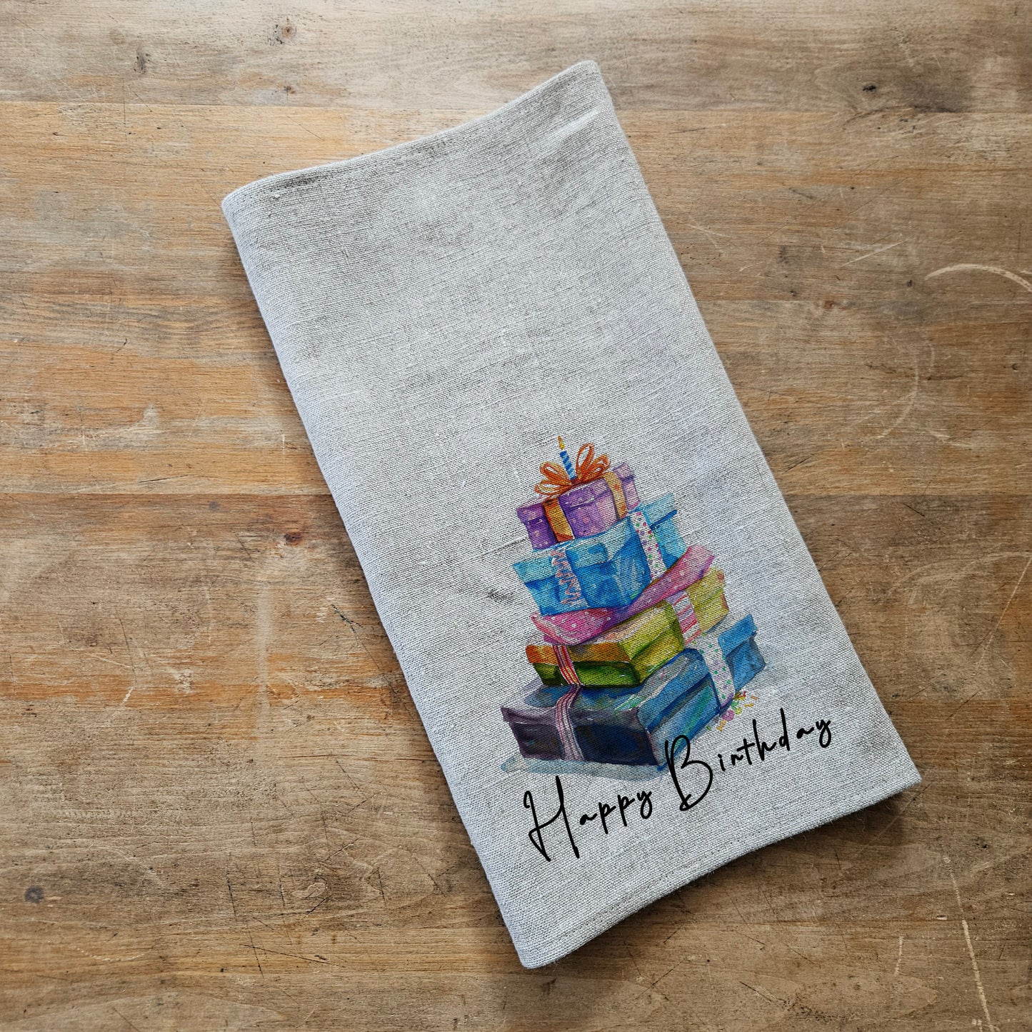 Birthday Towel Gift kitchen towels in linen, Birthday Towel Gift Girlfriend Birthday Gift, Floral Birthday Tea Towels, Birthday Dish Towel