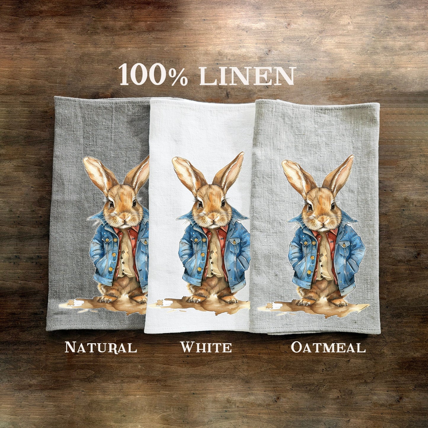 Bunny Tea Towel in linen, Rabbit Hand Towels Tea, Eastern Dish Towel, Holiday Kitchen Décor Tea Towel