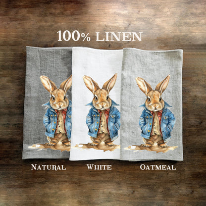 Bunny Tea Towel in linen, Rabbit Hand Towels Tea, Eastern Dish Towel, Holiday Kitchen Décor Tea Towel