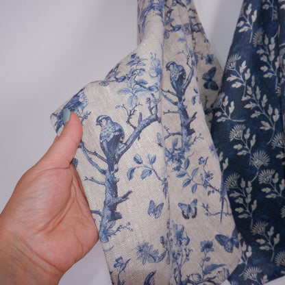 French Tea Towel in linen with toile de jouy print Birds and Butterflies, floral Hand Tea Dish Towel Kitchen Décor Tea Towel