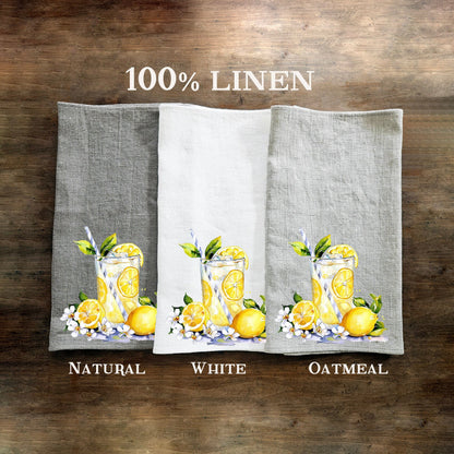 Lemon lemonade  Tea Towel in linen, floral Hand Towels Tea, botanical Floral Dish Towel, Floral Kitchen Décor Tea Towel