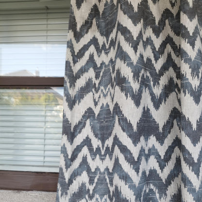 Modern designer Curtains 100% Linen blue Zigzag PREWASHED. kitchen Living room curtains,  Bedroom window panel in linen
