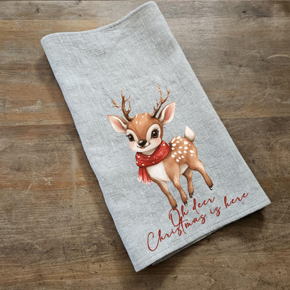 Christmas deer Tea Towel in linen, Holiday decor hand Towels Tea in linen, Merry Christmas Dish Towel Kitchen Décor Tea Towel in linen