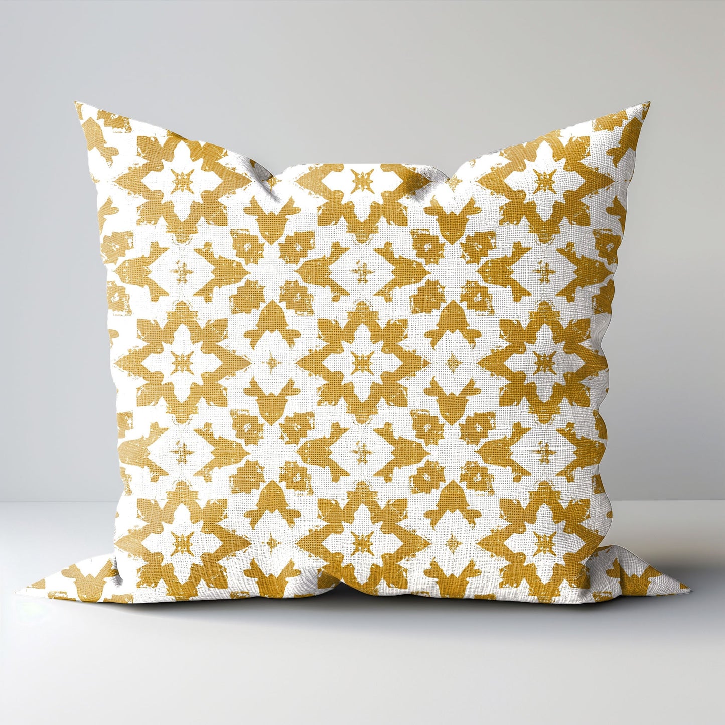 Designer Mustard yellow Floral on Linen Pillow Cover, white yellow mustard Boho Pillow, Farmhouse Floral Block printed pillow on flax