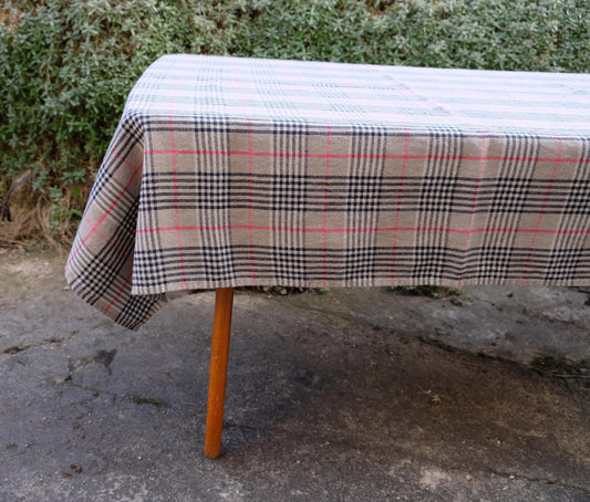 100% Linen tablecloth Tartan check brown PREWASHED French table cloth rustic rectangle square oval  country style flax custom