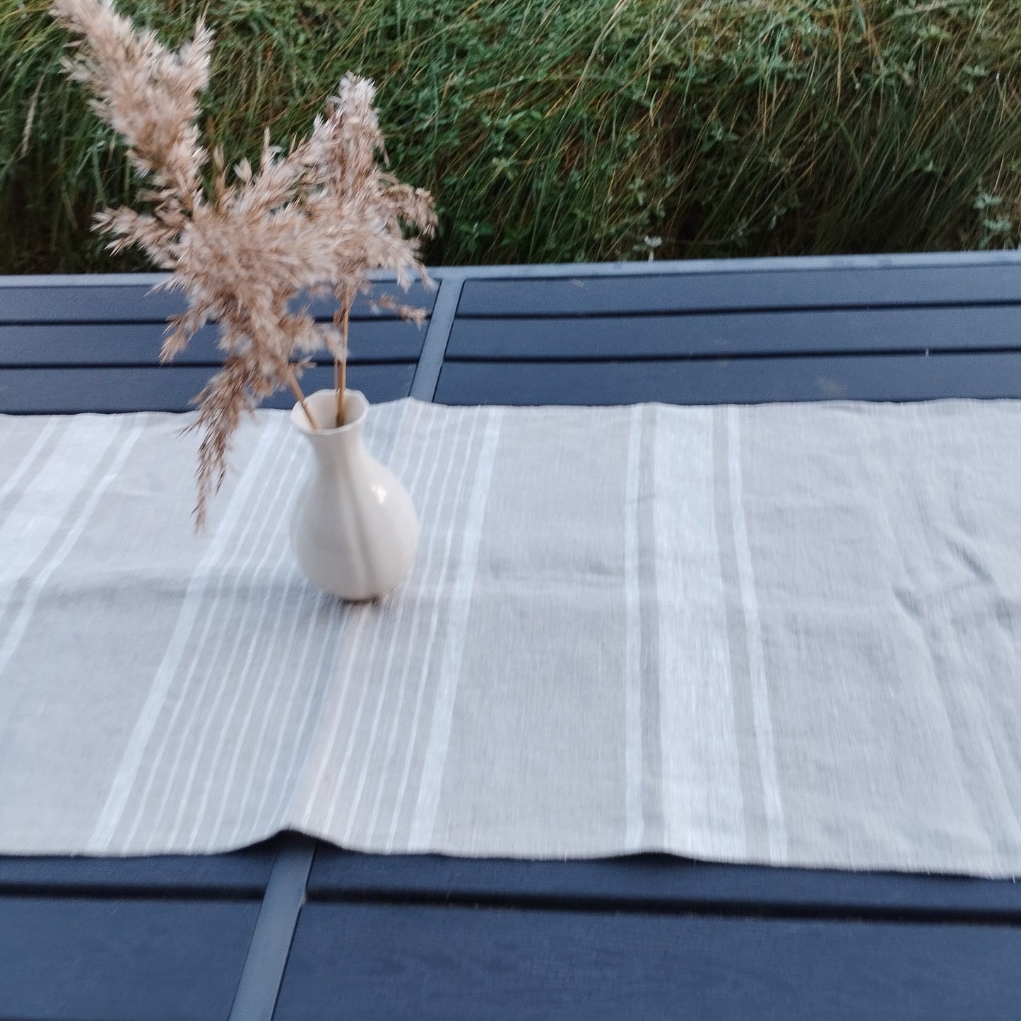 Linen runner - french sack linen. Rustic striped linen Cottage farmhouse coutry style linen. Stonewashed. 100% linen Burlap
