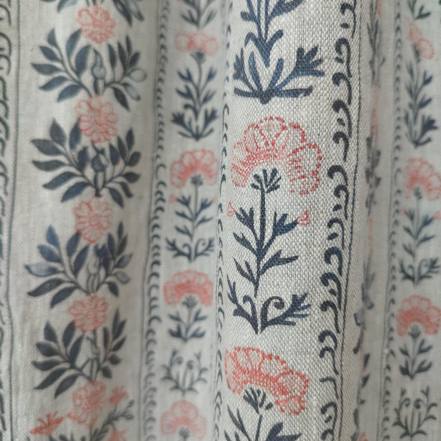 Curtains 100% Linen blue striped french print floral PREWASHED. kitchen Living room farmhouse curtains. Bedroom floral linen window panel