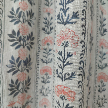 Curtains 100% Linen blue striped french print floral PREWASHED. kitchen Living room farmhouse curtains. Bedroom floral linen window panel