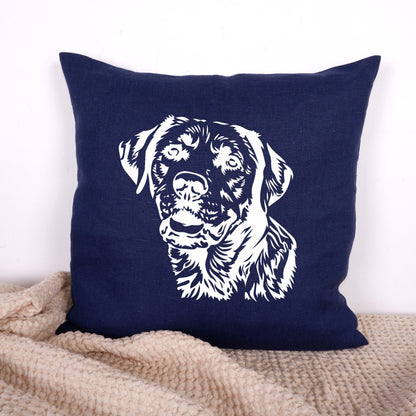 SALE LINEN Cushion cover in blue with dog , decorative linen pillow cover  cushion