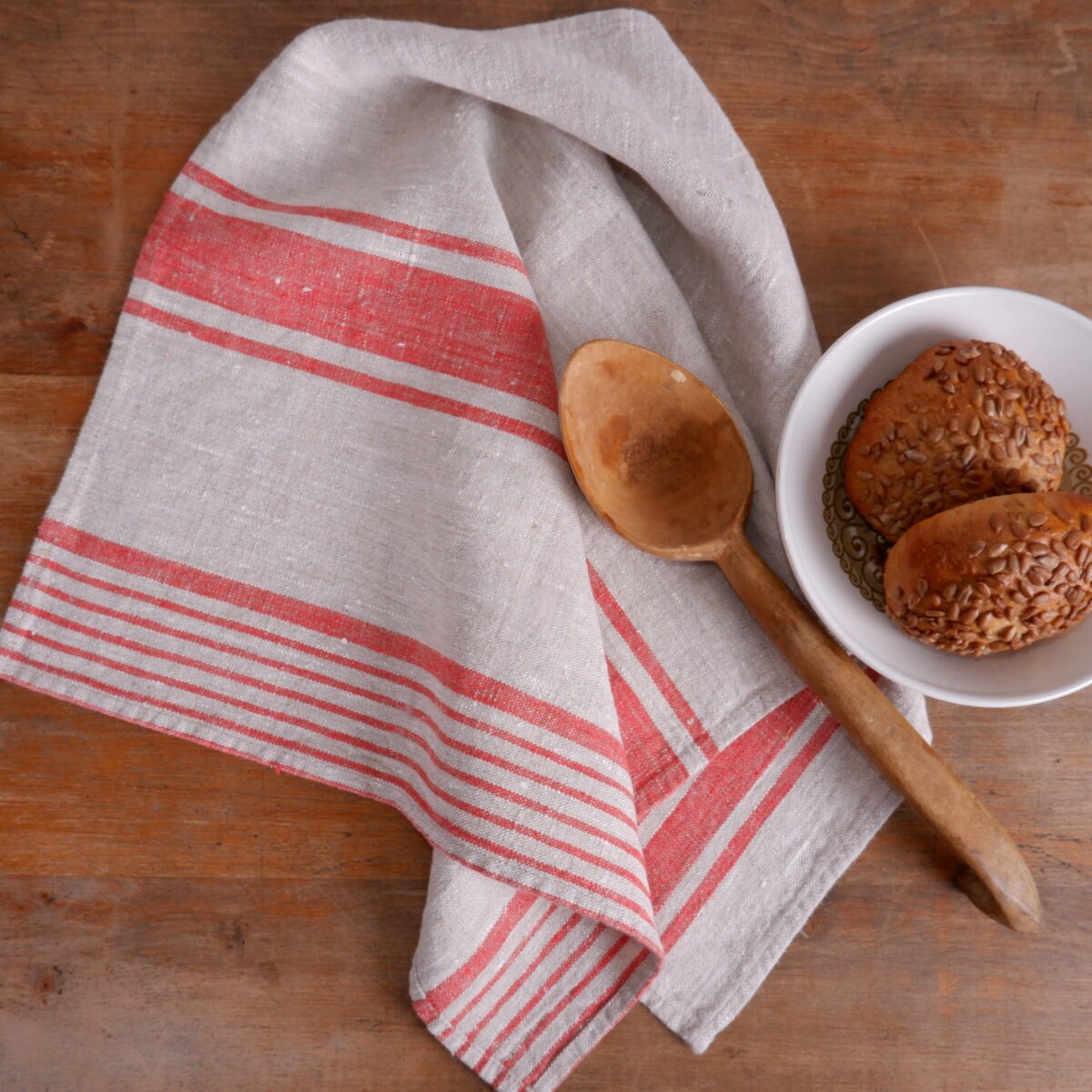 Washed linen kitchen towel in french blue stripes . Guest hand towel Natural dish towel. Striped French style thick linen tea towels