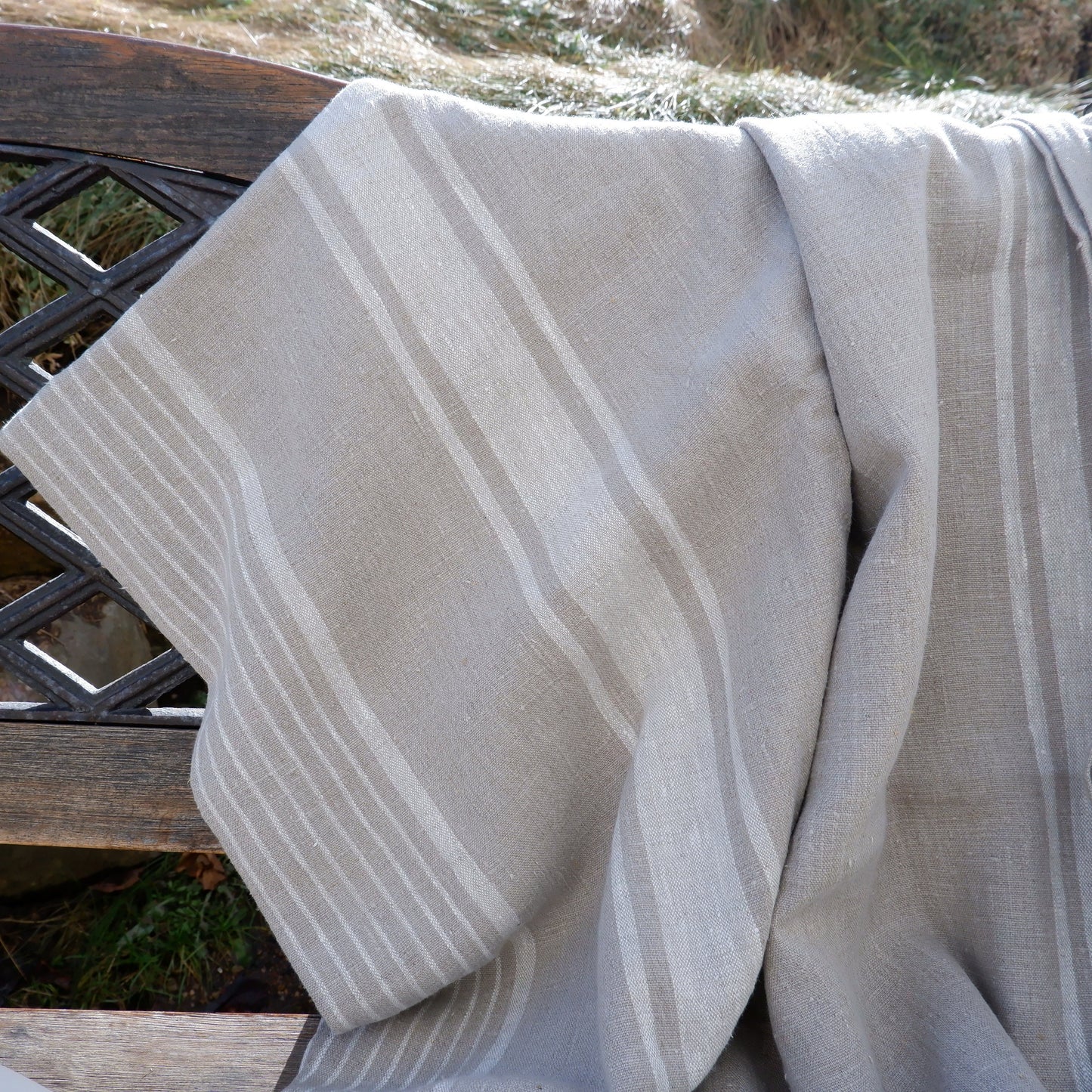 Stonewashed  Natural Blanket Bedspread Bed Cover - striped flax - provence cottage coutrystyle Throw Alwayslovelinen 100% Linen