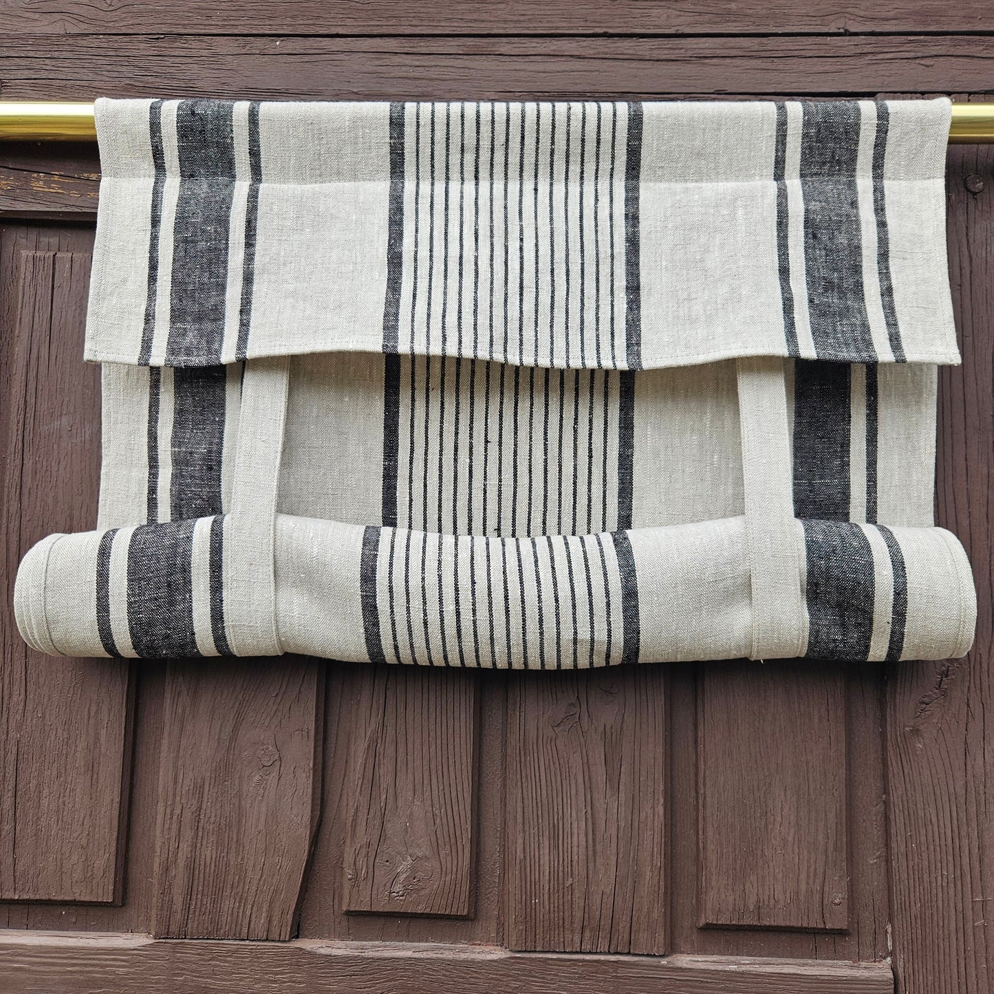 grey French Door Curtain 1 Panel  - french stripes linen curtains roman blinds
