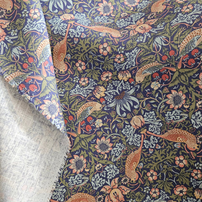 Linen foral tablecloth with birds, william Morris strawberry thief tablecloth, arts and crafts movement tablecloth