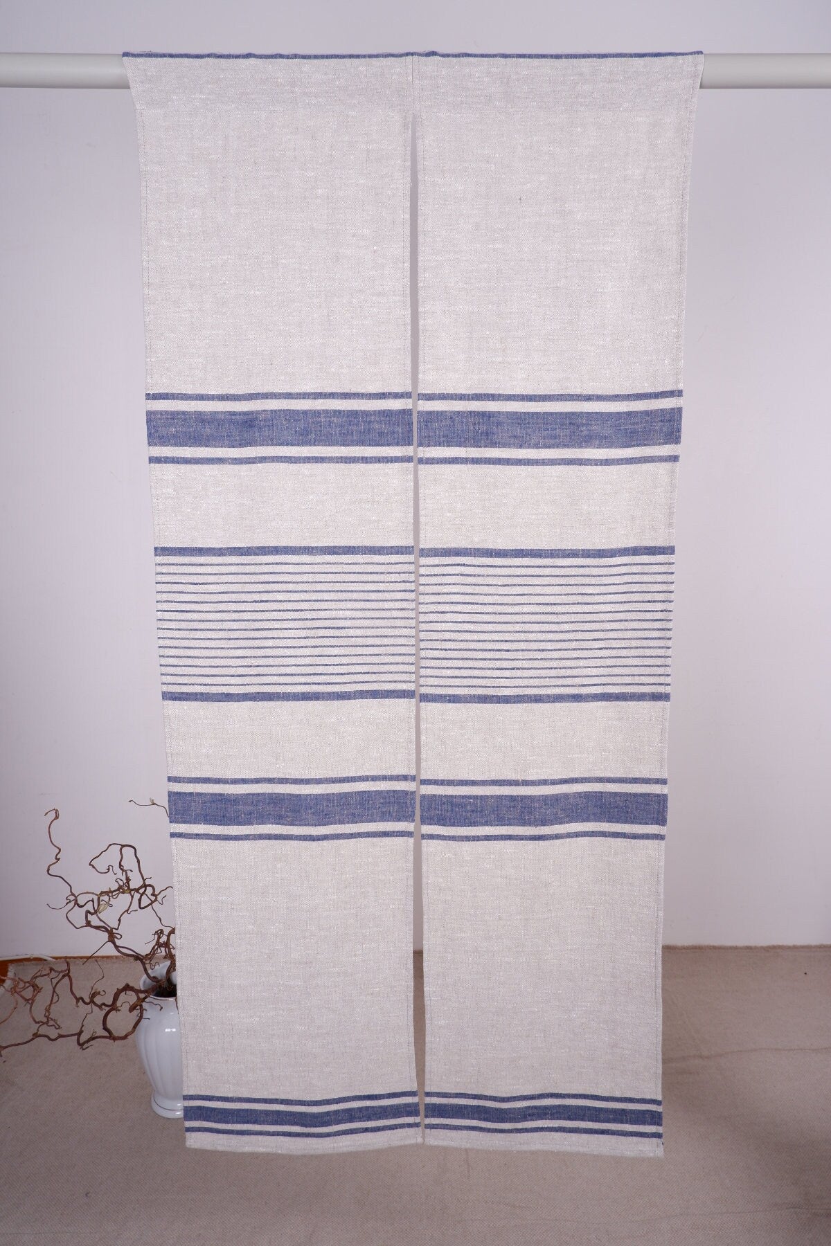Striped Linen Noren Curtain, Japanese Linen Noren Panel, Japanese Curtain Door, Linen Doorway Drape, Linen Noren Drape Rod Pocket Panel