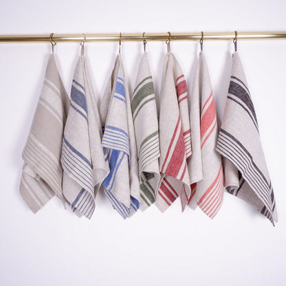 Washed linen kitchen towel in french blue stripes . Guest hand towel Natural dish towel. Striped French style thick linen tea towels