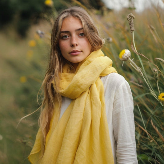 Linen Scarf in yellow or others 40 colors for women or men, undyed organic pure linen scarf unisex. Gift ideas Pure linen Natural flax