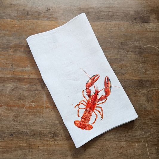 Lobster Tea Towel in linen, floral Hand Towels Tea, sea food Dish Towel, red lobster Kitchen Décor Tea Towel