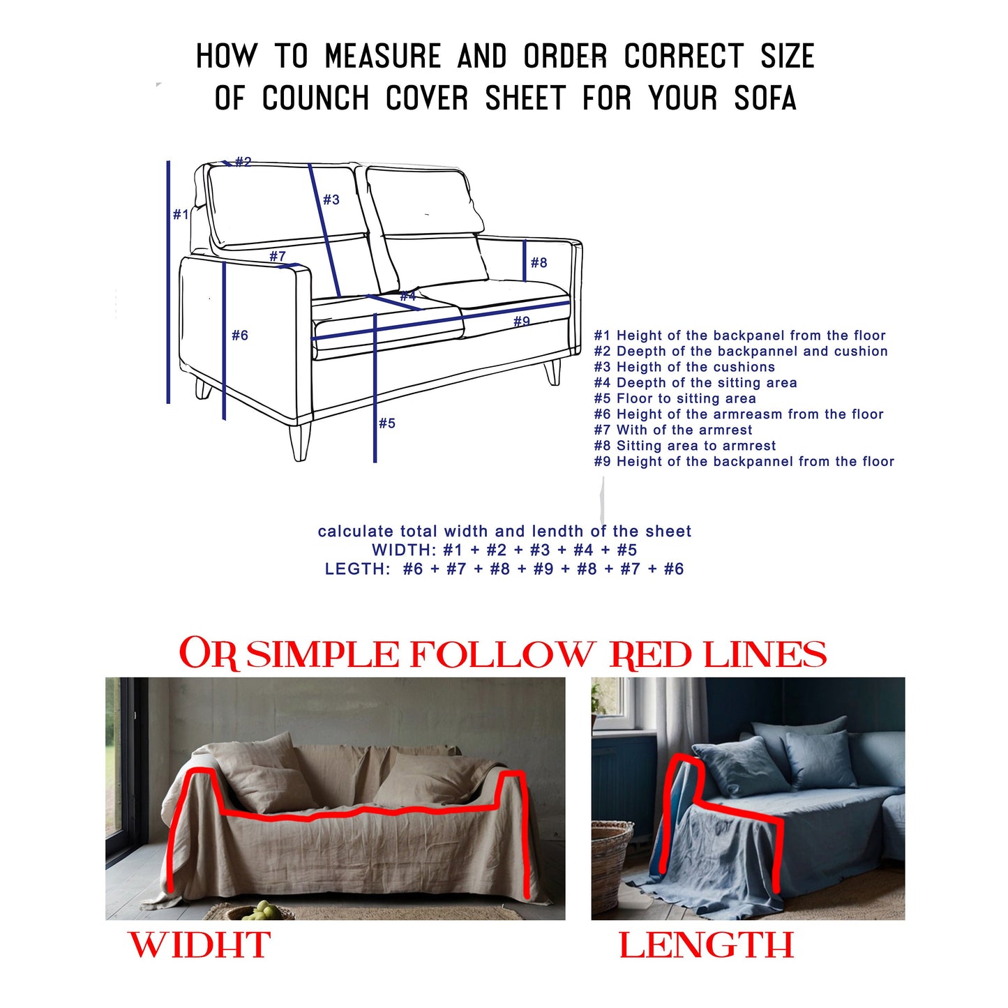 Linen Couch Cover Extra Large blue, Linen couch throw in custom size,  Natural Sectional Big bed cover, Sofa slip cover throw