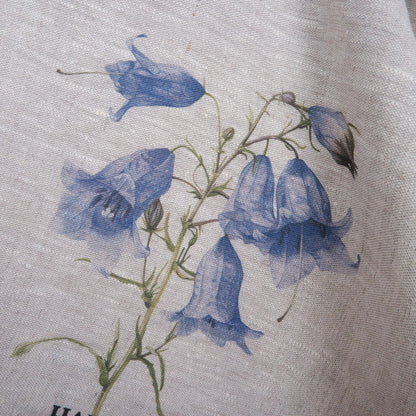 Harebell Tea Towel in linen, floral Hand Towels Tea, botanical Floral Dish Towel, purple flower Kitchen Décor Tea Towel