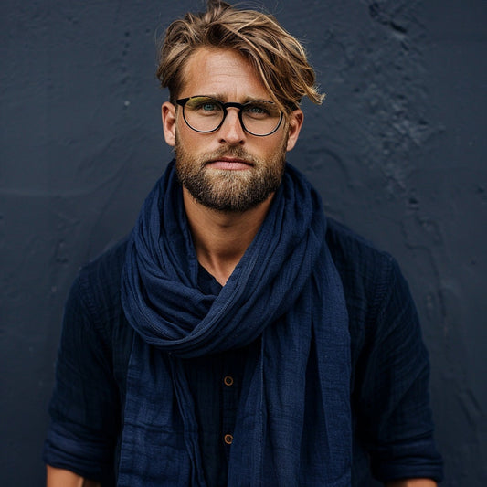 Linen Scarf in navy blue for men or wome, undyed organic pure linen scarf unisex. Gift ideas Pure linen Natural flax