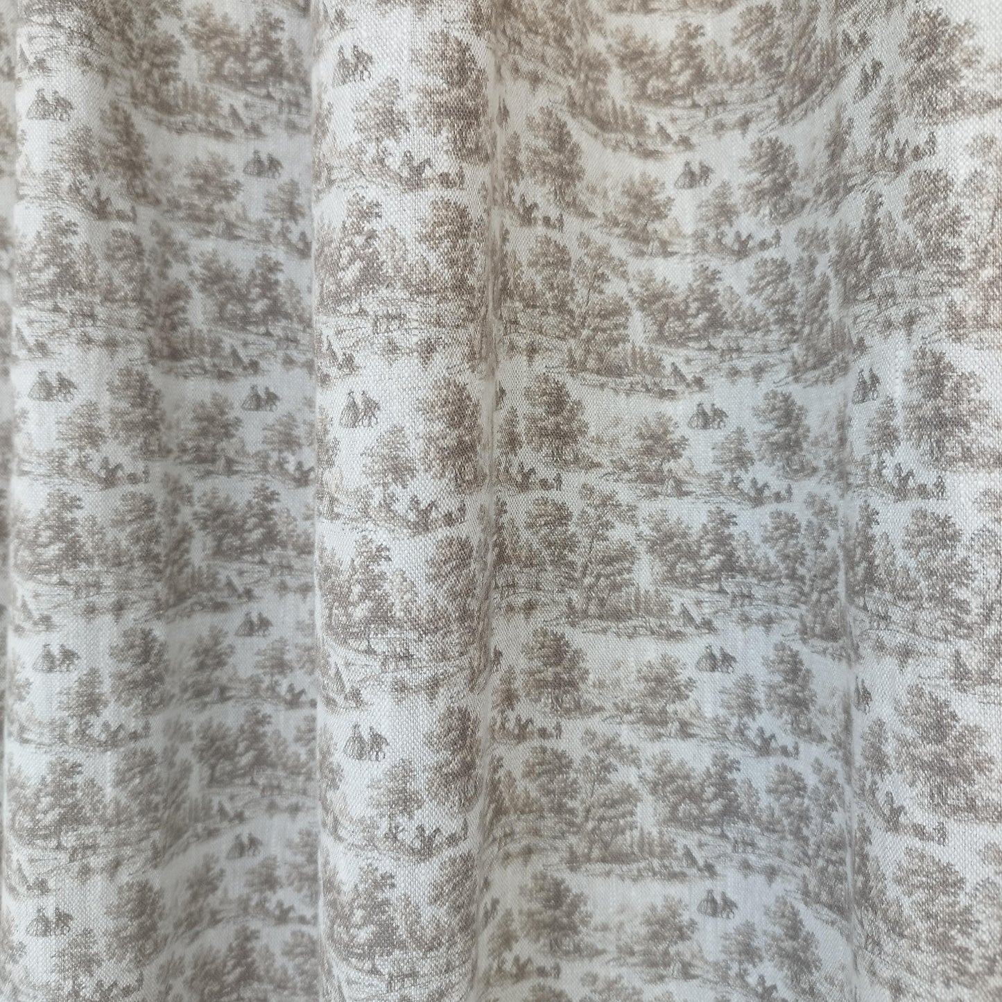 Curtains 100% Linen with brown toile de jouy print PREWASHED. kitchen Living room farmhouse linen window panel