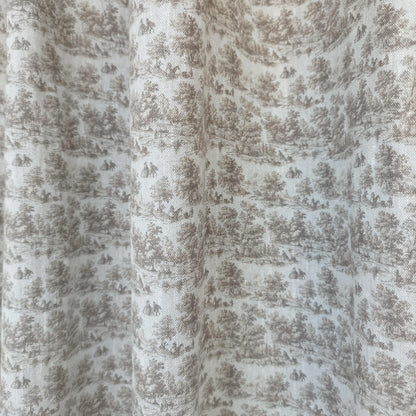 Curtains 100% Linen with brown toile de jouy print PREWASHED. kitchen Living room farmhouse linen window panel