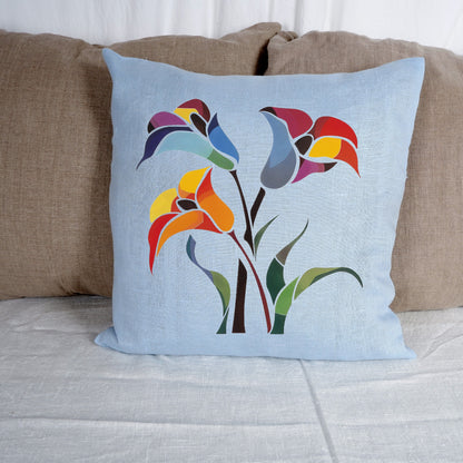 SALE LINEN Cushion cover with tulips print for contempory style , decorative linen pillow cover with art print, Housewarming Gift