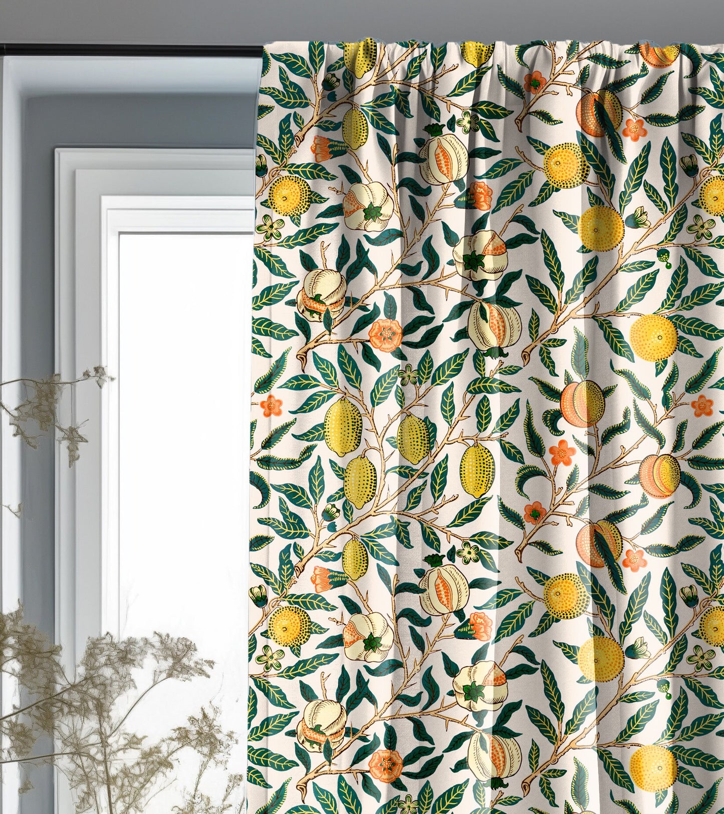 William Morris Curtain Panel Pomegranate, Floral Botanical Blue Print Curtain Panels,  Victorian Art and Crafts Curtains for living room