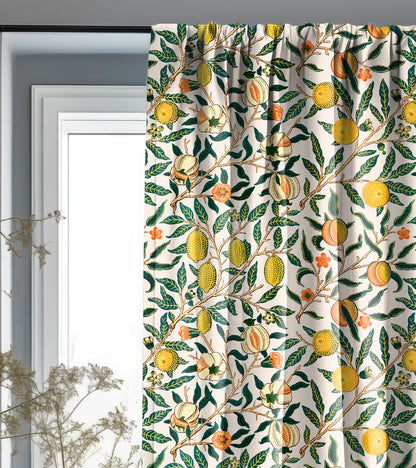 William Morris Curtain Panel Pomegranate, Floral Botanical Blue Print Curtain Panels,  Victorian Art and Crafts Curtains for living room