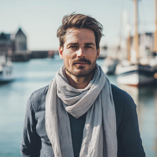 Linen Scarf in neutral or others 40 colors- blue organic pure linen scarf unisex - Gift for friend husband lover son collegue father