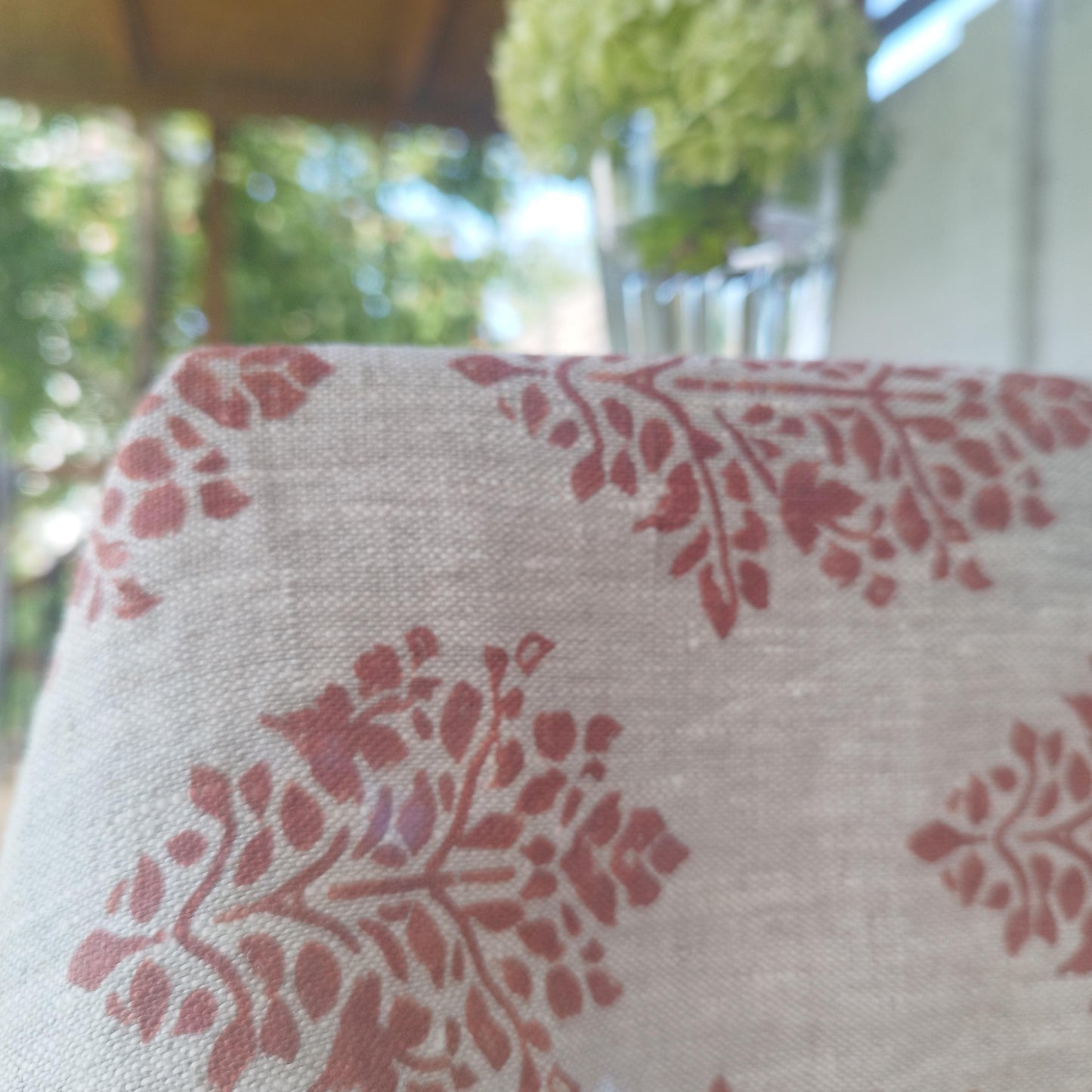 Linen foral tablecloth with red block print flowers, French Retro Vintage Vibe table cloth Bohemian Wildflower Pattern