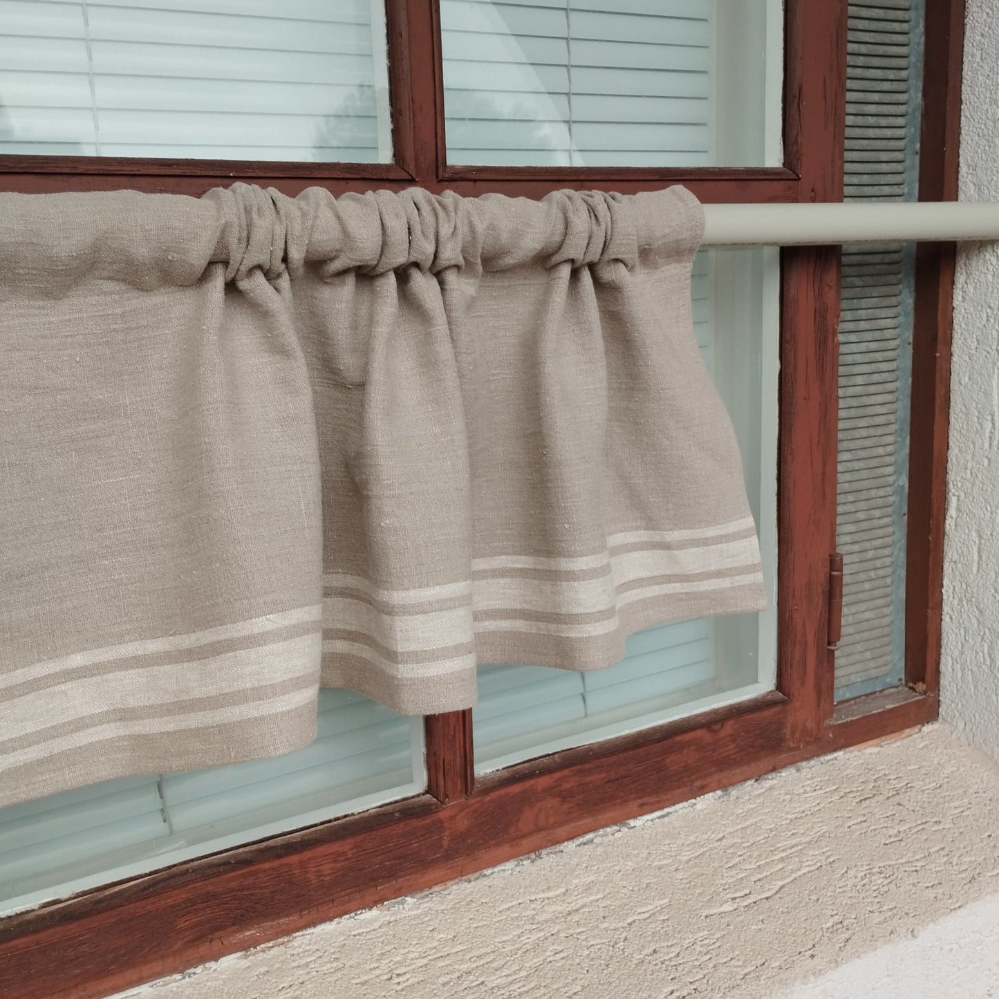 Ticking Valance - natur beige - Farmhouse Pure linen window treatment, Living room Cafe Kitchen window panel, Grain sack farmhouse curtains