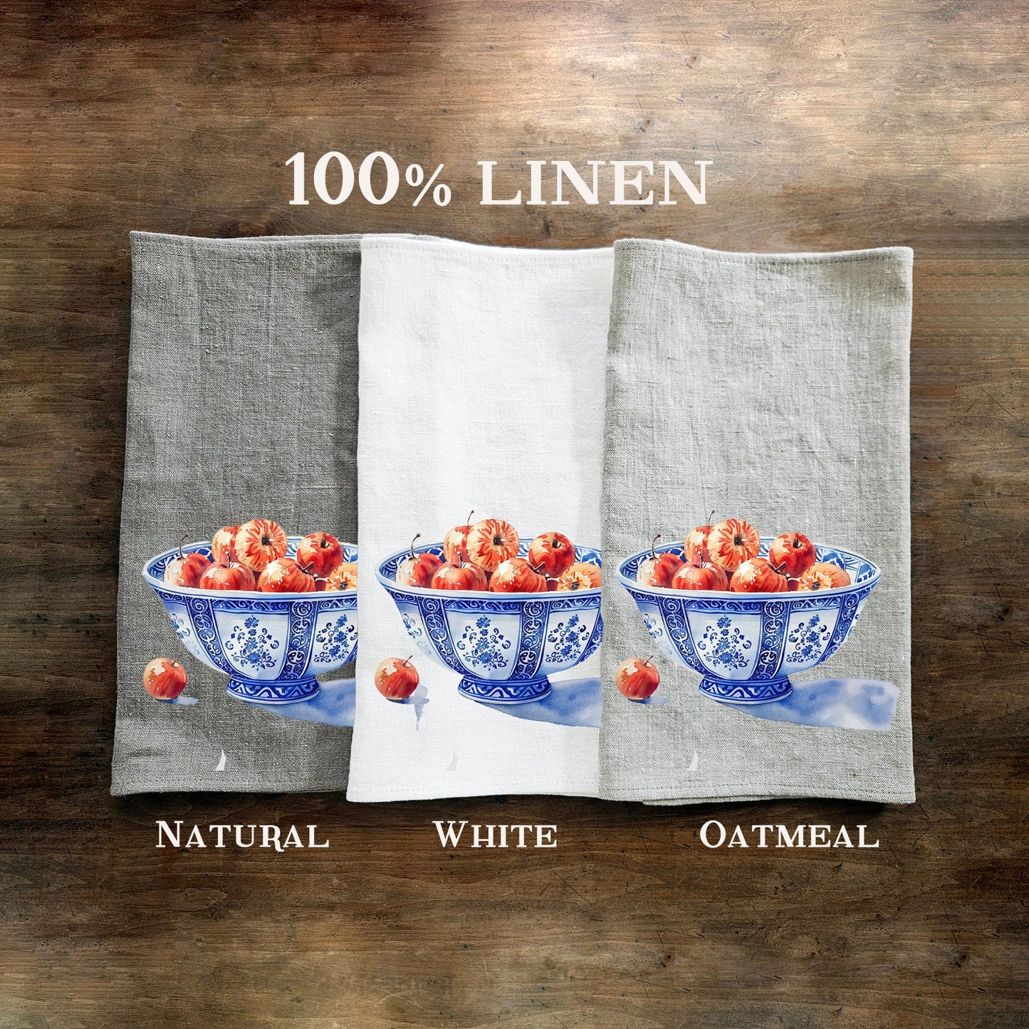 Cherry bowl Tea Towel in linen, Chinoise bowl Hand Towels Tea in linen, linen  Dish Towel, Holiday Kitchen Décor Tea Towel in linen