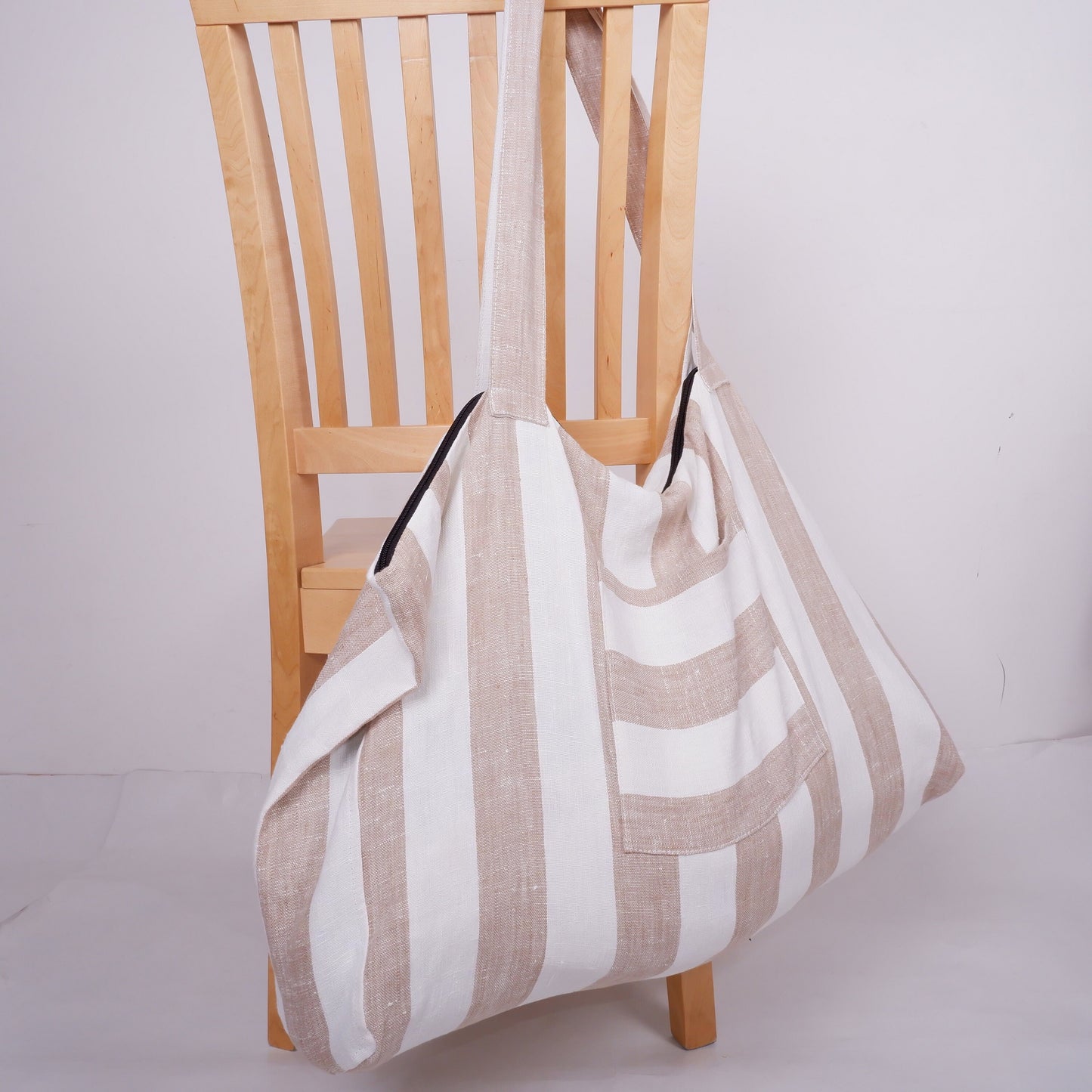 ZIPPER French style linen beach bag  - Oversized linen bag with zipper closure - linen beach bag with pockets  - large linen tote bag