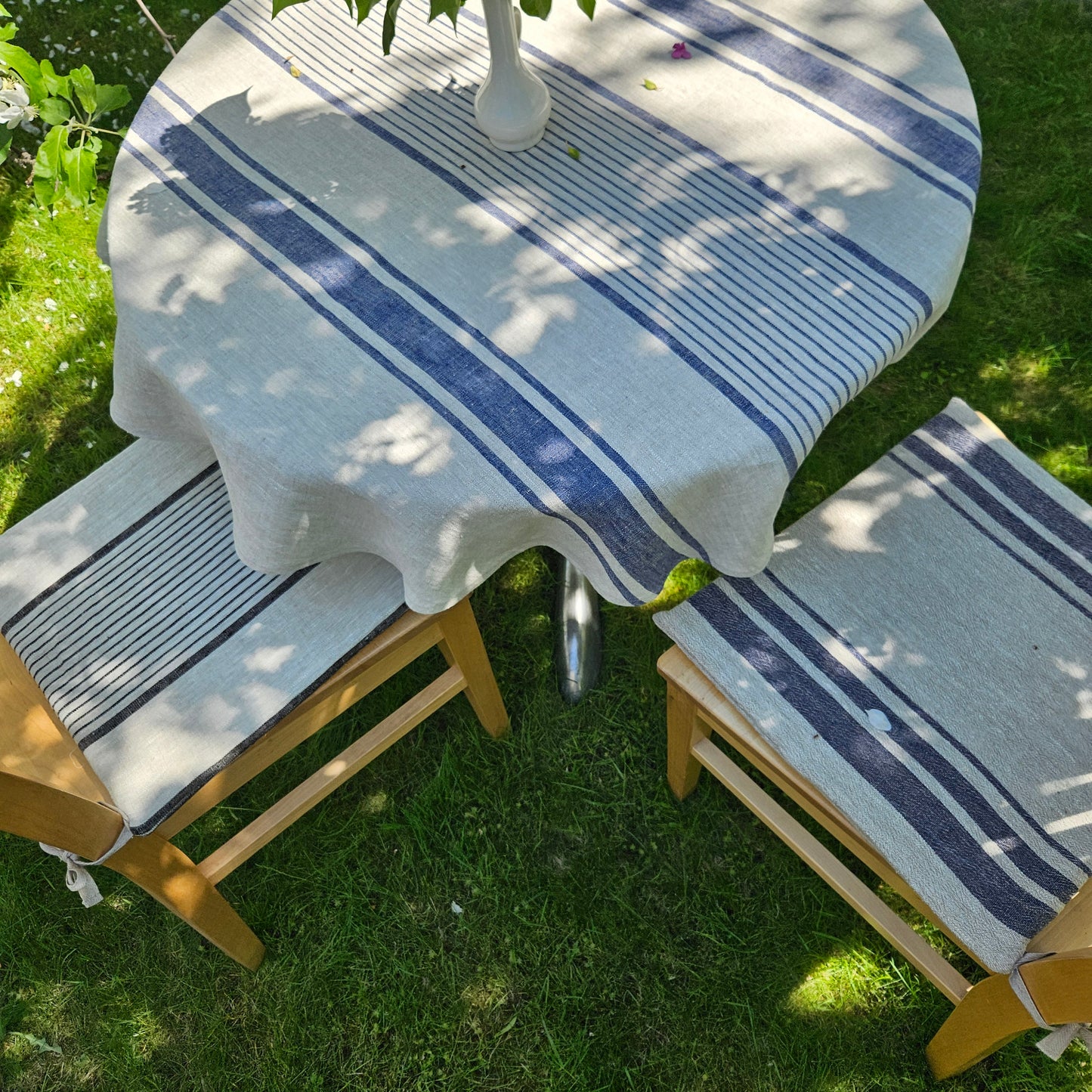 Linen Seat Cushion striped with ties - Striped Chair Pad Pillow - Natural French Style Heavy Weight 100% Linen Fabric