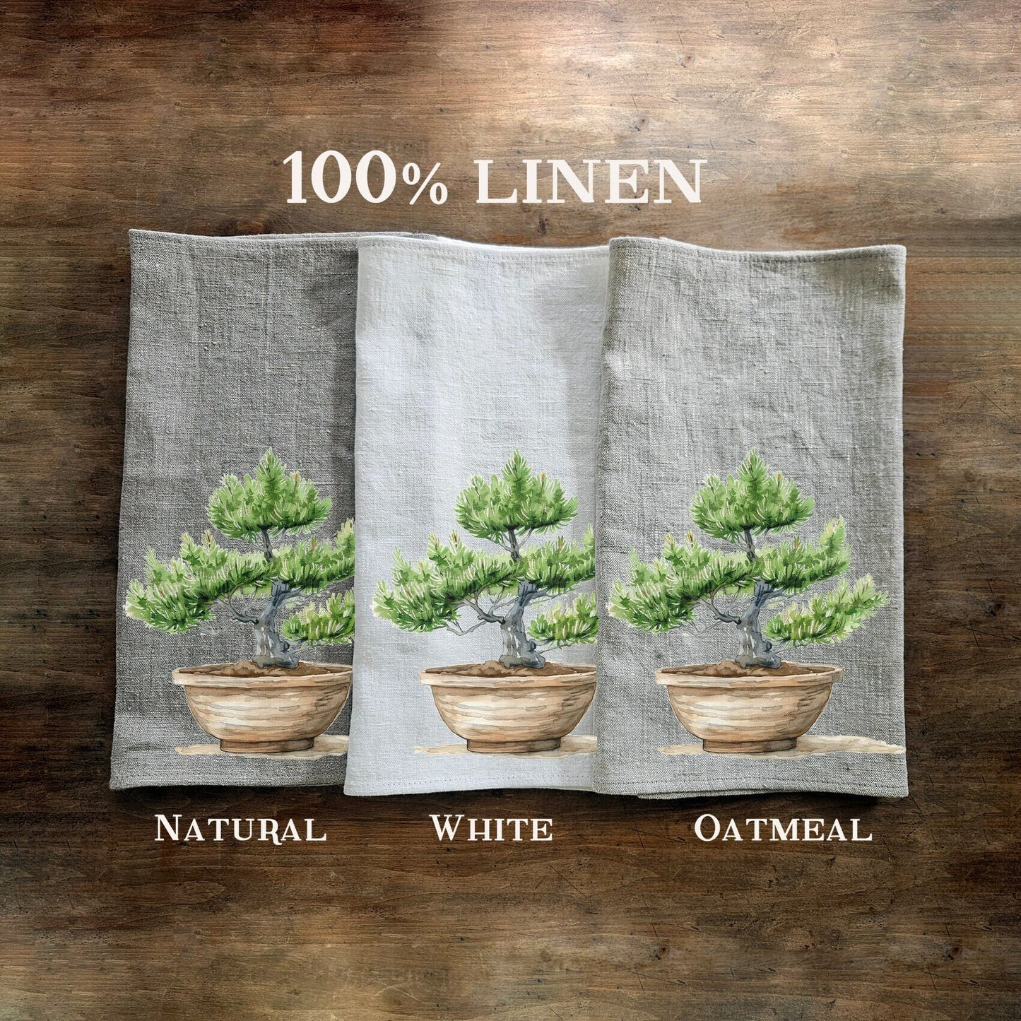 Tea Towel in linen Bonsai, Greenery white Hand Towels Tea, Farmhouse Dish Towel,  Kitchen Décor Tea Towel