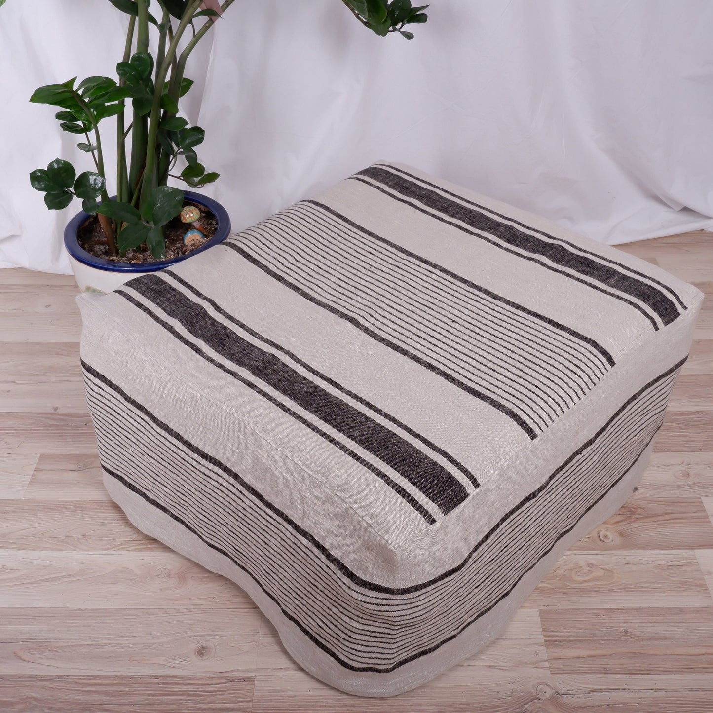 french striped Ottoman slipcover, natural cover Custom ikea linen cover cube slip cover for bench pouf sofa cover customsize