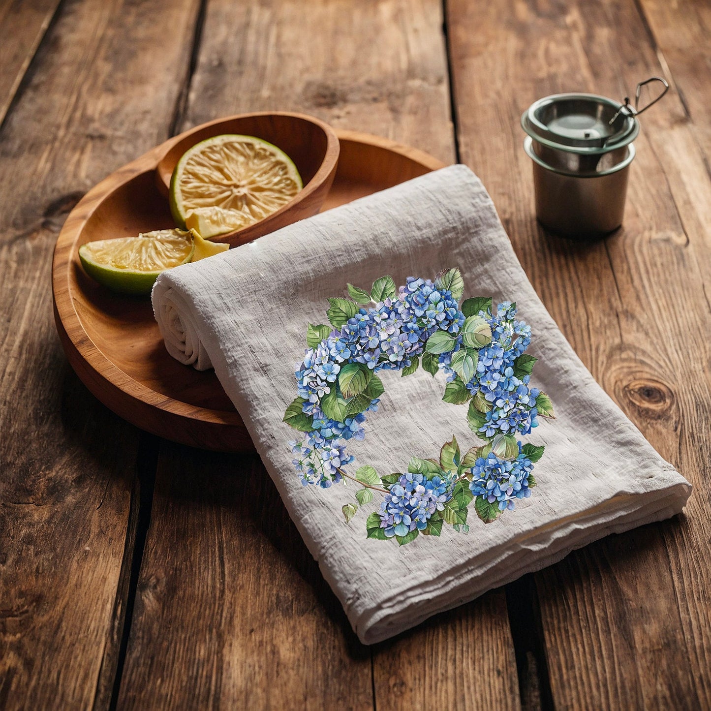 Hydrangea Tea Towel in linen, floral Hand Towels Tea, botanical Floral Dish Towel, Floral Kitchen Décor Tea Towel