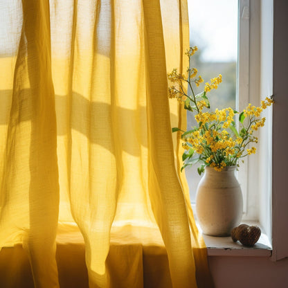 Sheer Linen Curtains natural, 100% linen Extra Long Curtains, Linen Curtains with rod pocket, green PREWASHED Sheer window panel curtains