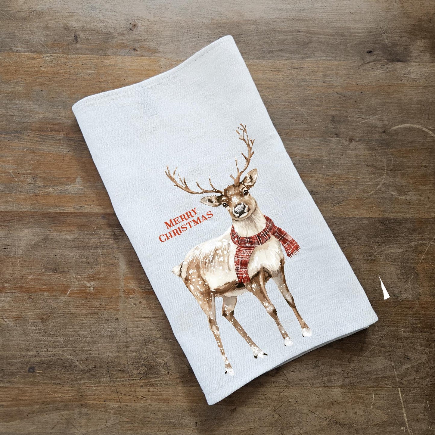 Christmas Tea Towel in linen, Reindeer Hand Towels Tea in linen Dish Holiday Kitchen Décor Feliz Navidad Frohe Weinachten Merry Christmas