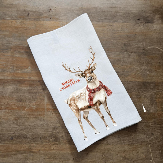 Christmas Tea Towel in linen, Reindeer Hand Towels Tea in linen Dish Holiday Kitchen Décor Feliz Navidad Frohe Weinachten Merry Christmas