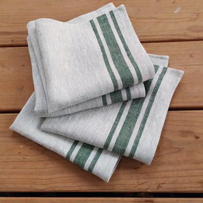 Linen napkins - French linen. Natural blue striped. Sack linen Cottage coutry style. Set of linen napkins. Stonewashed. Linen cloth napkins.