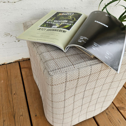 french striped Ottoman slipcover, natural cover Custom ikea linen cover cube slip cover for bench pouf sofa cover customsize